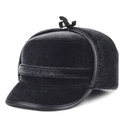 Black Cotton Winter Cap for Elderly Men