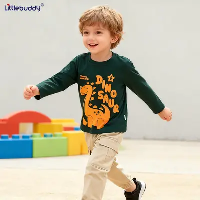 Kids Long Sleeve Printed T-Shirt Green Bear Design