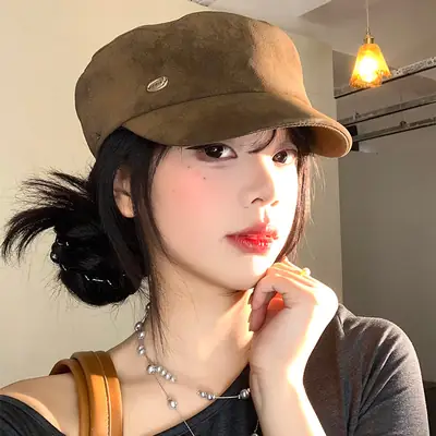 Vintage Suede Beret Hat for Women Large Head Circumference Flat Top Equestrian