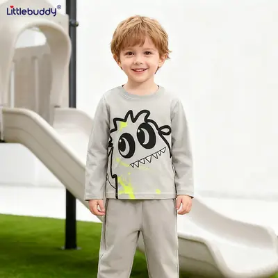 Kids Cotton Graphic Crew Neck Shirt Grey