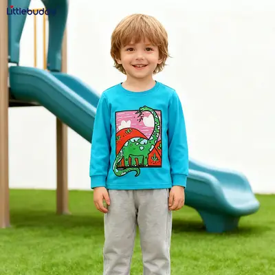 Boys Round Neck Long Sleeve T-Shirt Blue Kids