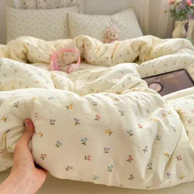 Class a Maternal and Infant-Grade Four-Piece Set, Pure Cotton, Double-Layer Gauze Bed Sheet, Duvet Cover, New Dormitory Fitted Sheet, Three or Four-Piece Set