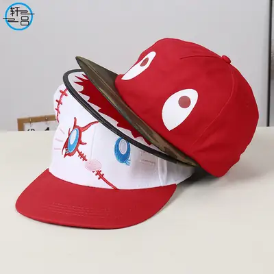 Cute Kitty Cap with Bow and Shark Embroidery