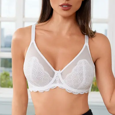 Cross-Border Popular Fish Scale Pattern Underwire Lace Bra, Foreign Trade Plus-Size Bra, Full Coverage Underwear for Women with Large Busts to Appear Smaller