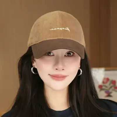 Women Japanese Style Soft Top Baseball Cap Autumn Winter Corduroy Letter