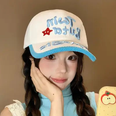 Women Korean Style Three-Dimensional Letter Cap Blue White