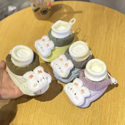 Baby Shoes and Socks for Autumn and Winter Baby Girl Rabbit Step Shoes Fleece-Lined 6 to 12 Months 0-1 Years Old Soft Bottom Newborn