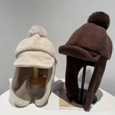 Women Pom-Pom Trapper Hat Winter Ear Protection Warm Aviator Cap