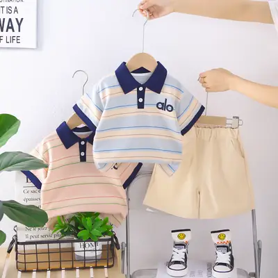 Children Striped Polo Shirt & Shorts Set Baby Summer Wear