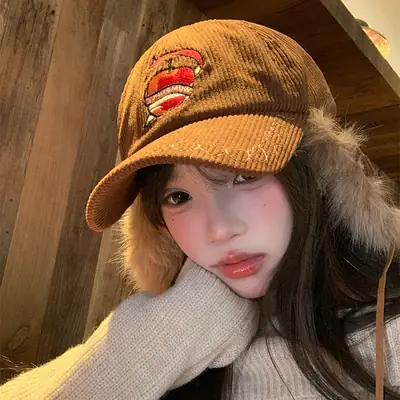 Winter Warm Ear Cap for Women Brown with Faux Fur