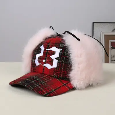 Pink Faux Fur Thermal Ear Hat for Outdoor Cycling