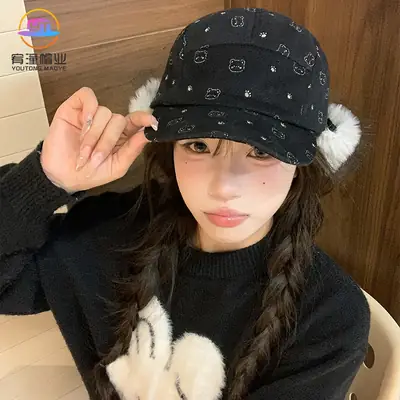 Women Bear Polka Dot Duck Cap Warm Face Protector