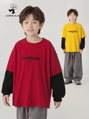 Boys Cotton Warm T-Shirt Yellow Black Long Sleeve