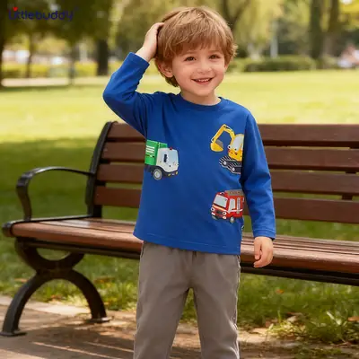 Blue Cotton Kids Sweatshirt with Excavator Print