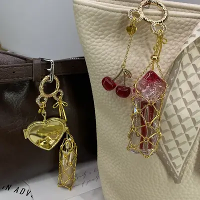 Cute Style High-End Personalized Love Mirror Pendant Stainless Steel Versatile Lipstick Mesh Keychain Pendant Wholesale Office, culture