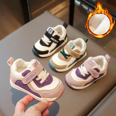 Baby Boy Sports Shoes 2025 Winter New Baby Girl Soft Sole Fleece-Lined Warm Baby Shoes Infant Cotton Shoes