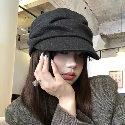 Wool Blend Flat-Top Hooded Beret for Women Autumn Winter