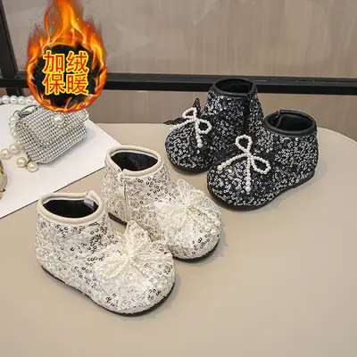 Autumn New Girls' Bow Princess Shoes Baby Toddler Shoes Soft Sole Kidsren's Boots Kidsren's Shoes