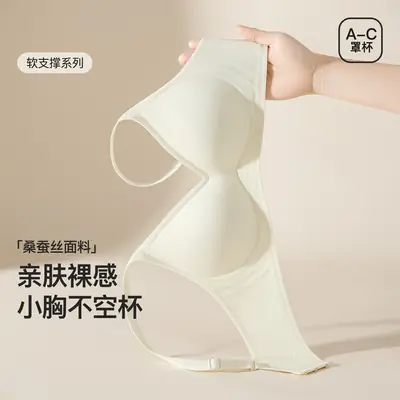 Modal Mulberry Silk Seamless Soft Support Bra for Women with Thin Small Bust, Gathered, Wireless, Side Breast Collection Bra