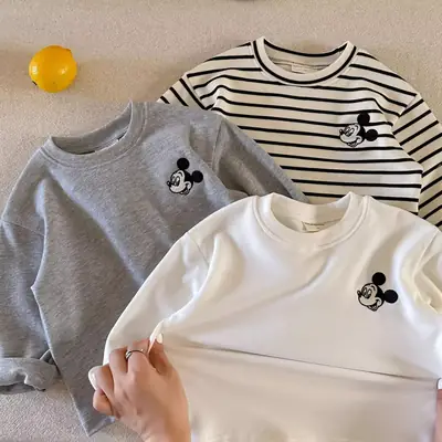 Derong T-Shirt Striped Bear Print Kids Winter