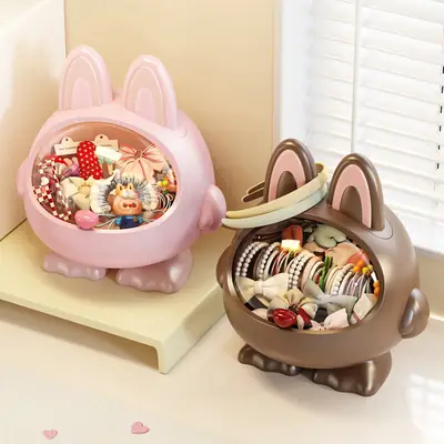 Desktop Hair Accessories Storage Box, Creative Girly Style, Cute, Multi-Functional, Large-Capacity Hair Accessories, Headband, Hair Hoop with Lid, Organization