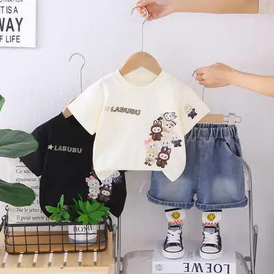 2026 Kids Cartoon T-Shirt Shorts Set White Black Shorts