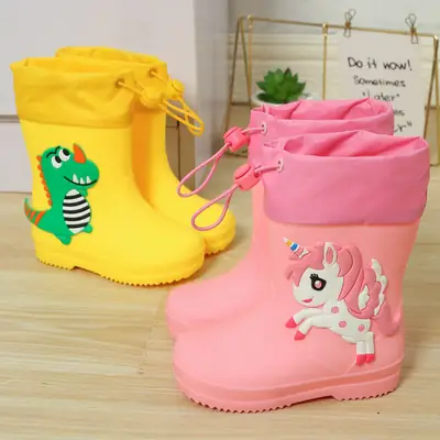 Children's Rain Boots Cartoon Dinosaur Cute Boys and Girls Waterproof Rain Boots Baby Kidsren Non-Slip Water Shoes Student Rubber Shoes