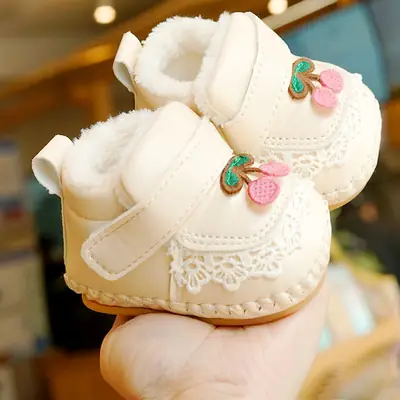 Baby Shoes Soft Sole Non-Slip Winter Fleece-Lined Thickeneded Beginner Baby Girl Shoes 0-1 Years Old Toddler Shoes Princess