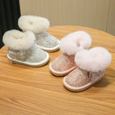 Baby Girl Fleece Lined Snow Boots Pink Sparkle