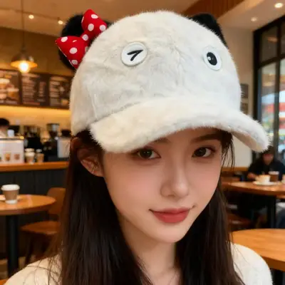 Korean Cat Head Cap for Women Winter Warm Duckbill Cap