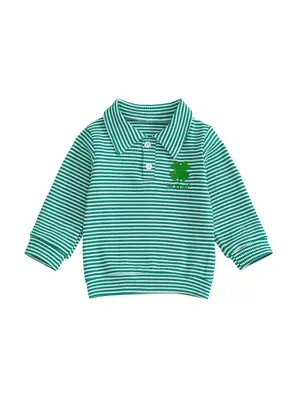 Boys Striped Polo Shirt Green White 2026