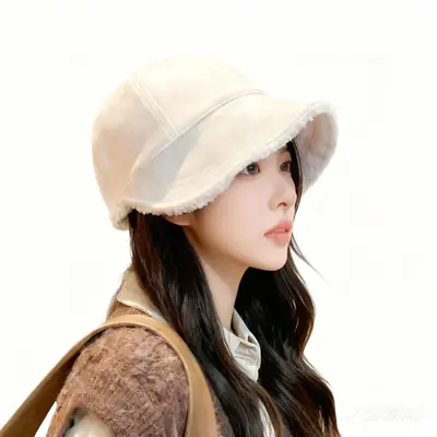 2025 Lamb Wool Bucket Hat Warm Face-Slimming Short-Brimmed
