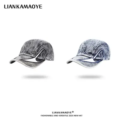 Washed Denim Cap for Men Women Flame Embroidery Hip Hop