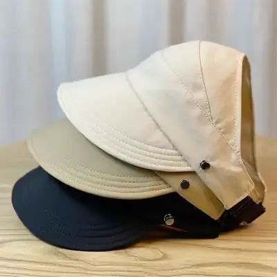 Beige Fisherman Hat with Foldable Ponytail & UPF50+