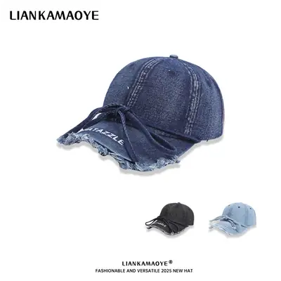 Denim Baseball Cap with Adjustable Strap, Windproof, Retro Design