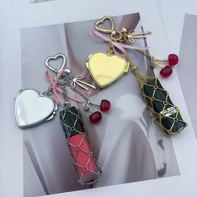 Portable Cherry Lipstick Mesh Pouch Sample Stainless Steel Bamboo Pendant for Hanging on Bags Pendant Accessory