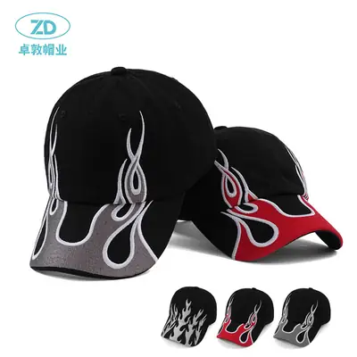 Kanye Flame Embroidered Baseball Cap Black Unisex
