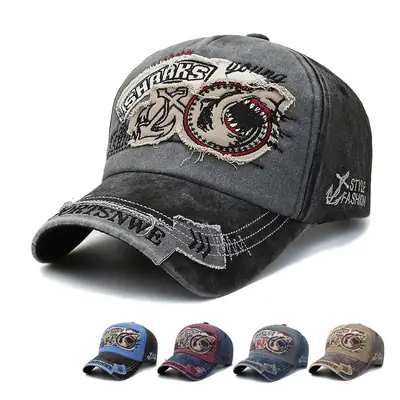 American Retro Duckbill Cap Women Vintage Washed Large Head Circumference Shark Denim