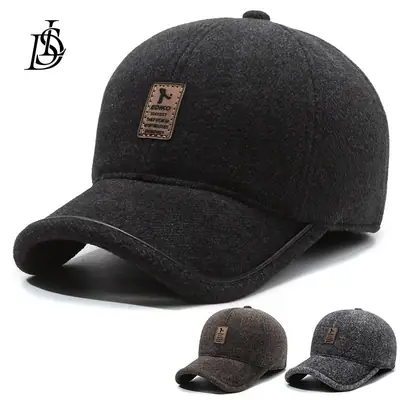 Fleece Lined Windproof Cap for Elderly Men Black