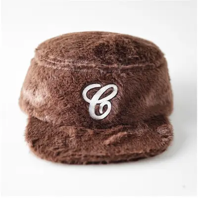 Winter Plush Embroidered Cap for Men Women Black