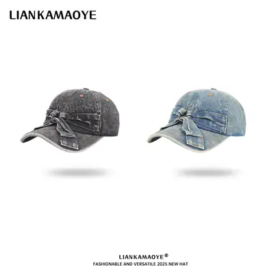 Korean Bowknot Denim Baseball Cap Small