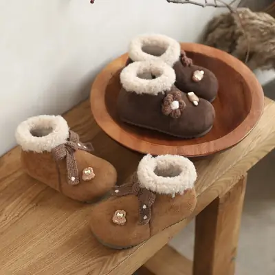 Winter Girls' Shoes, Baby Princess Toddler Shoes, Baby Girl's Birkenstock Shoes, Soft-Soled Fleece-Lined Cotton Shoes, Kidsren's Short Leather Boots