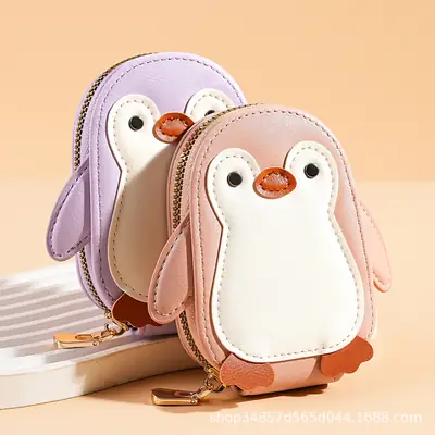 Cute Cartoon Penguin Small Bag Trendyy Pu Coin Purse Korean Style Accordion Card Holder Large Capacity Multi-Function 9 Card Slots