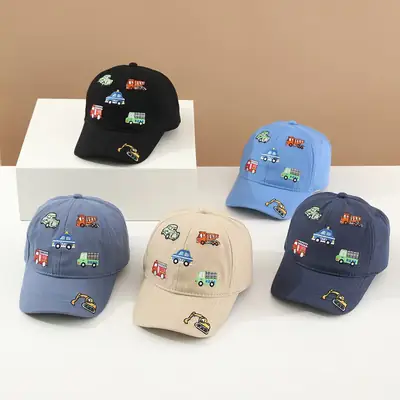 Kids Cartoon Embroidered Baseball Cap Blue Mesh