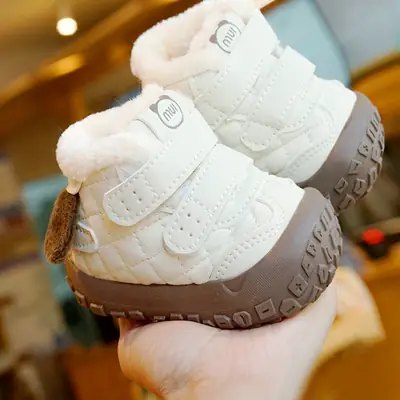 Toddler Shoes Winter Fleece-Lined Thickeneded Beginner Baby Shoes 1-2 Years Old Baby Shoes Soft Sole Non-Slip and Warm