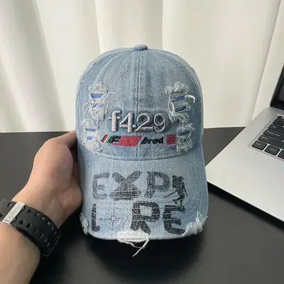 American Style Distressed Duckbill Cap for Women with Letter Embroidery