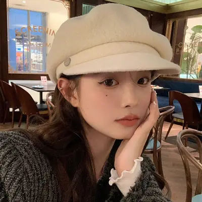 Women Woolen Newsboy Cap White Winter Warm