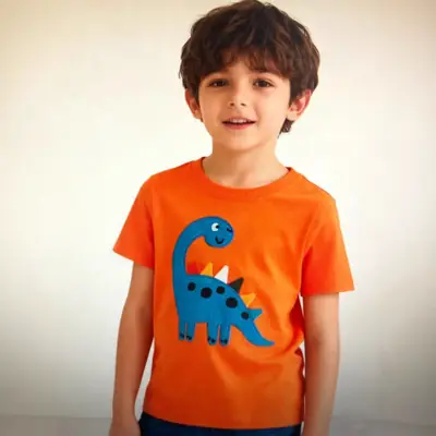 Blue Dinosaur Embroidered Knitted T-Shirt for Boys