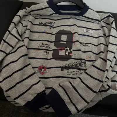 Girls Striped Mickey Print Top Shirt Grey