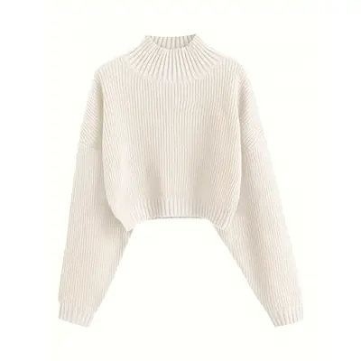 Pink Knitted Cropped Pullover Women's Shirt